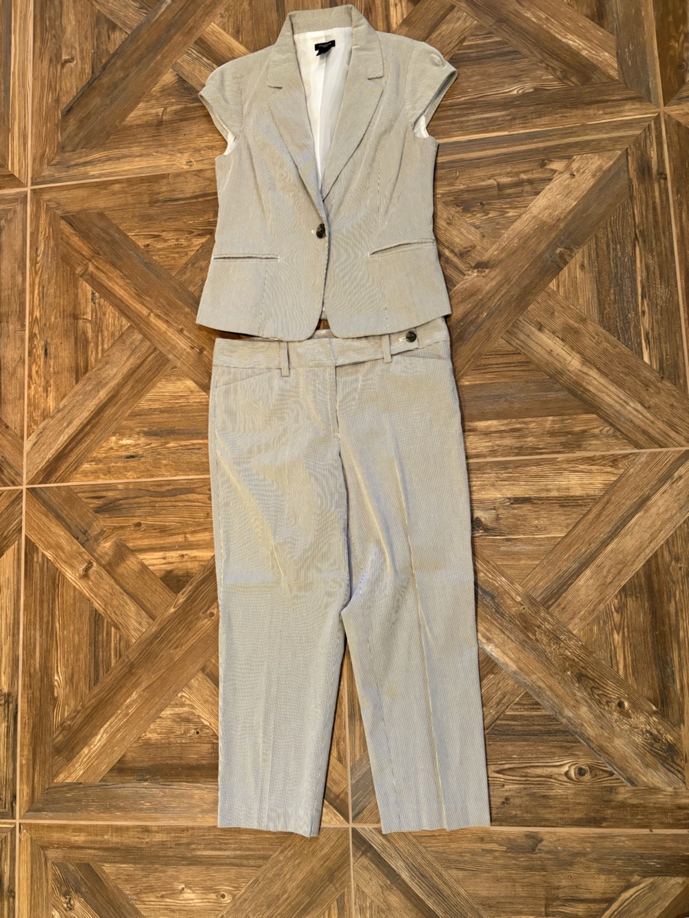 Ann Taylor Light Gray Stripe Summer Suit